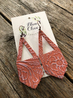 Coral Leather Fringe Earrings